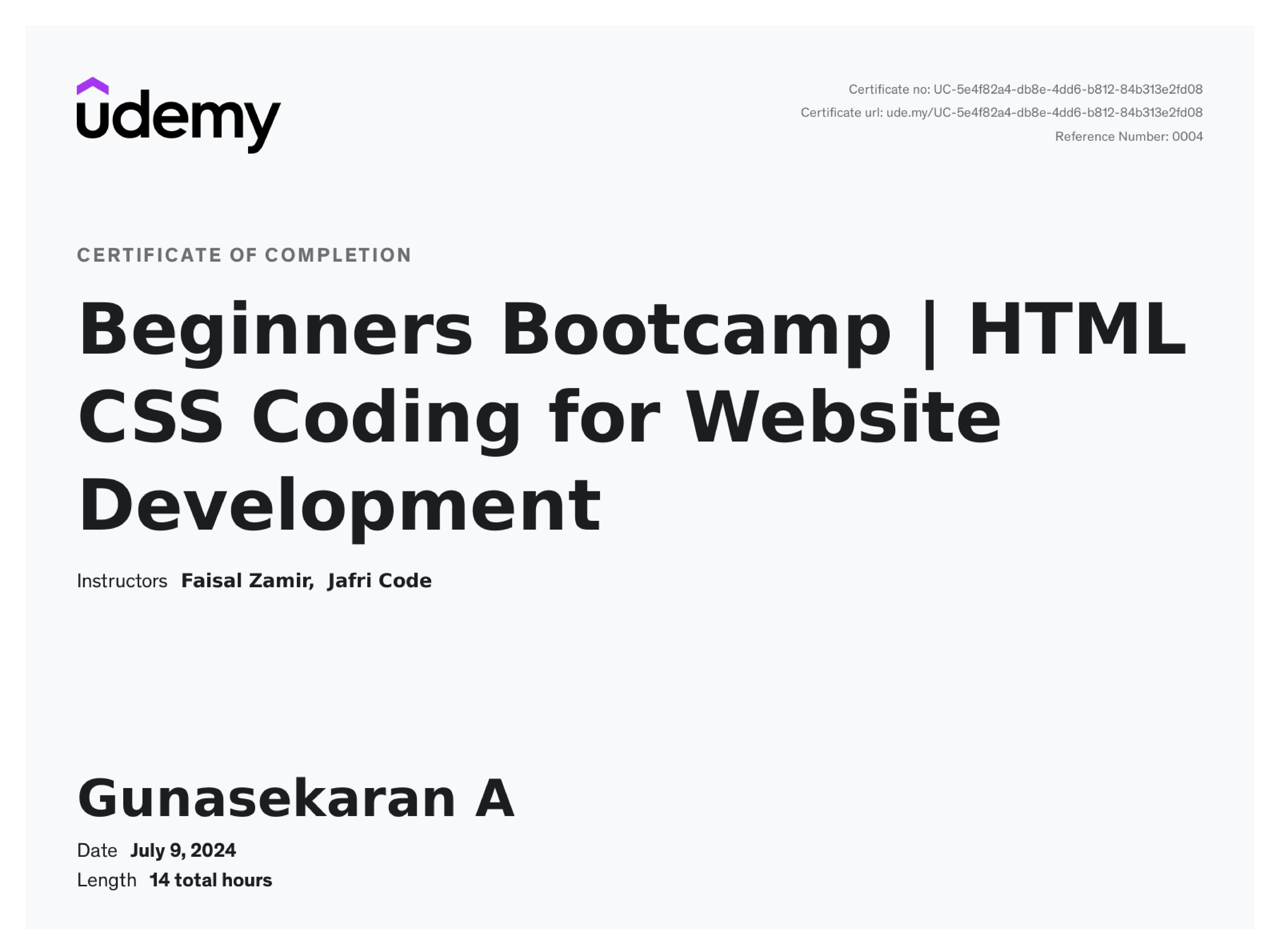 HTML and CSS certificate from Udemy